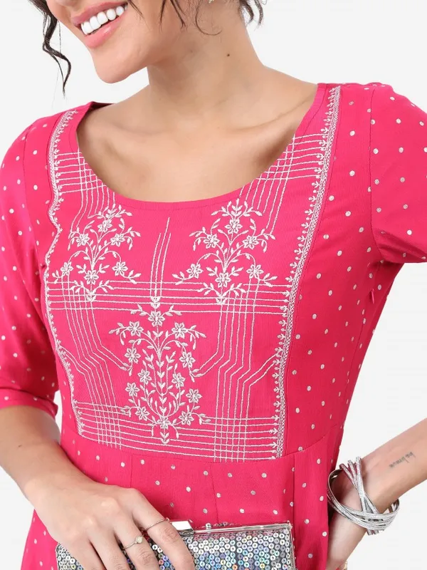 Vishudh Women Pink Printed A-Line Kurta
