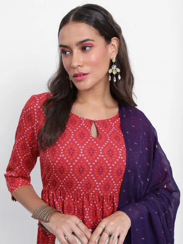  Vishudh Women Red Printed Kurta Sets