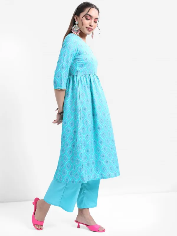  Vishudh Women Turquoise Printed Kurta Sets