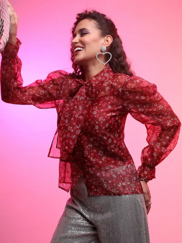  Tokyo Talkies Women Maroon Printed Regular Tops