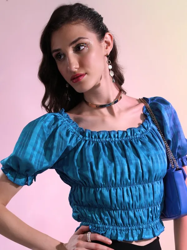 Tokyo Talkies Women Blue Solid Regular Top