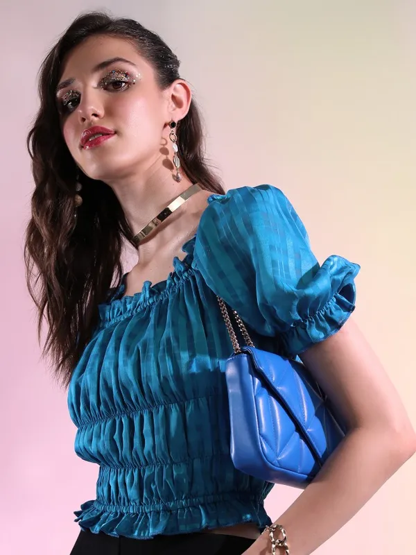 Tokyo Talkies Women Blue Solid Regular Top