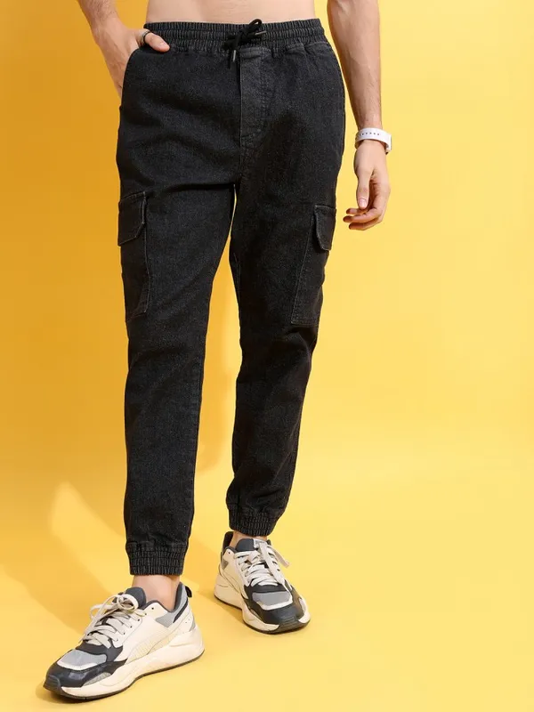  Highlander Men Black Jogger Clean Look Jeans