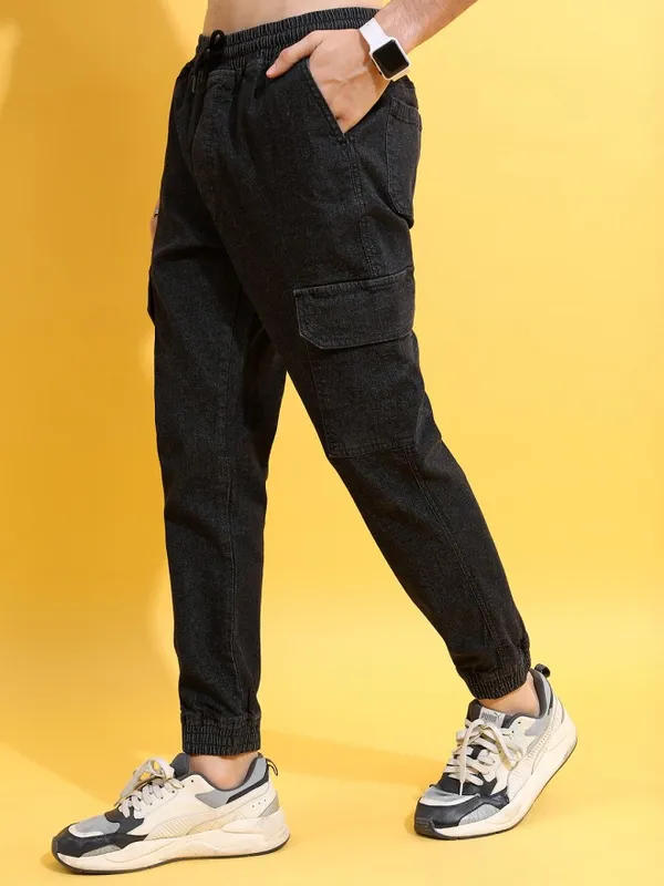  Highlander Men Black Jogger Clean Look Jeans