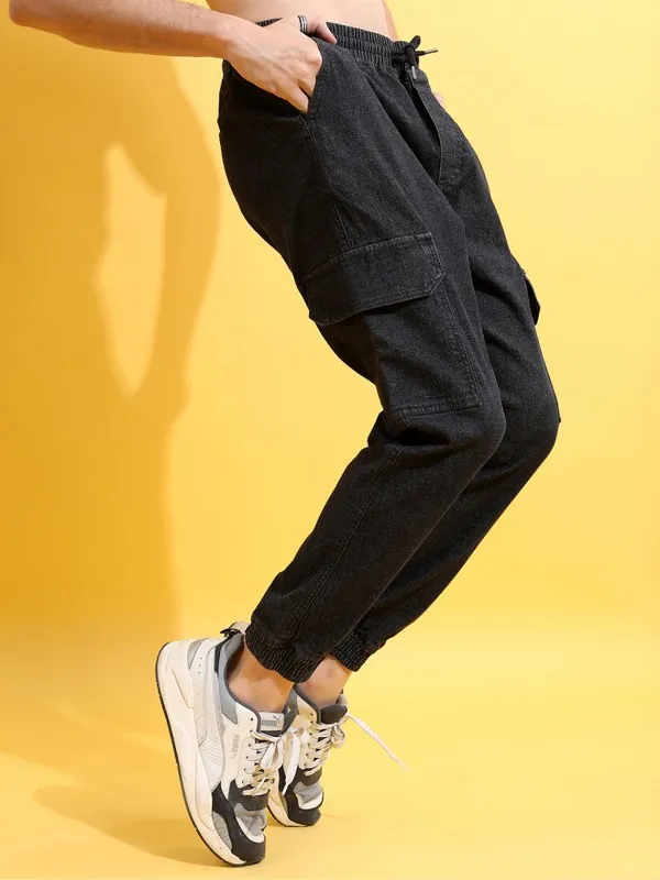  Highlander Men Black Jogger Clean Look Jeans