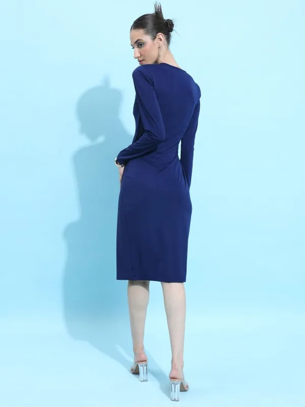  Ketch Women Navy Blue Solid Wrap Dresses