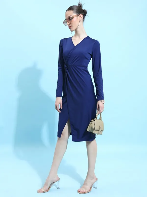  Ketch Women Navy Blue Solid Wrap Dresses