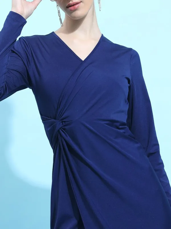  Ketch Women Navy Blue Solid Wrap Dresses