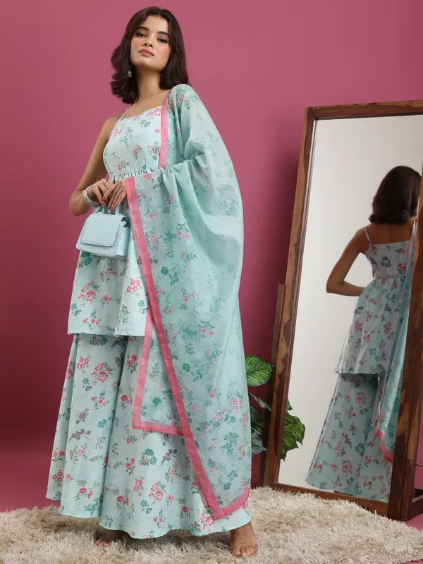  Vishudh  Women Blue Printed Kurta Sets