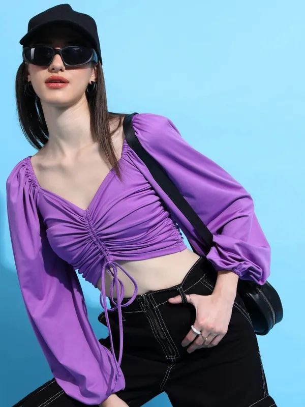  Tokyo Talkies Women Purple Solid Fitted Tops