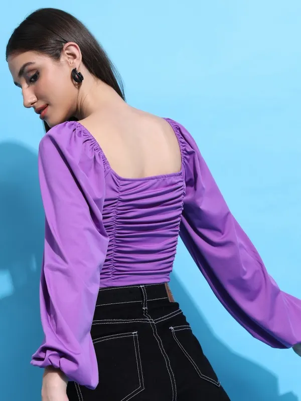  Tokyo Talkies Women Purple Solid Fitted Tops