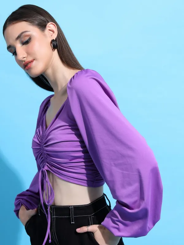  Tokyo Talkies Women Purple Solid Fitted Tops