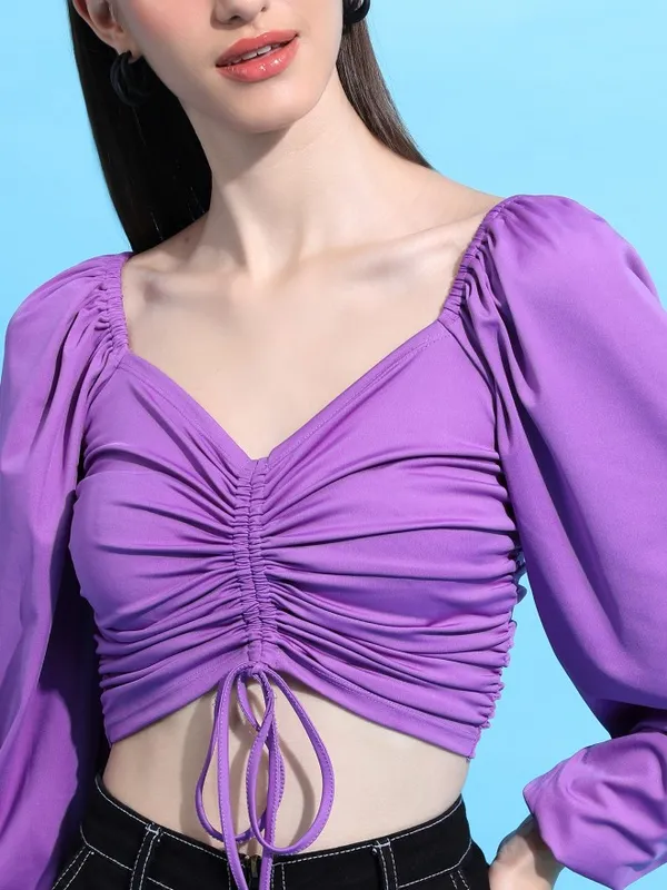  Tokyo Talkies Women Purple Solid Fitted Tops