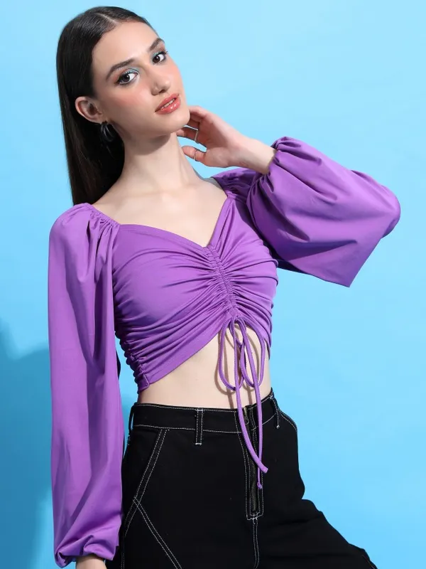  Tokyo Talkies Women Purple Solid Fitted Tops