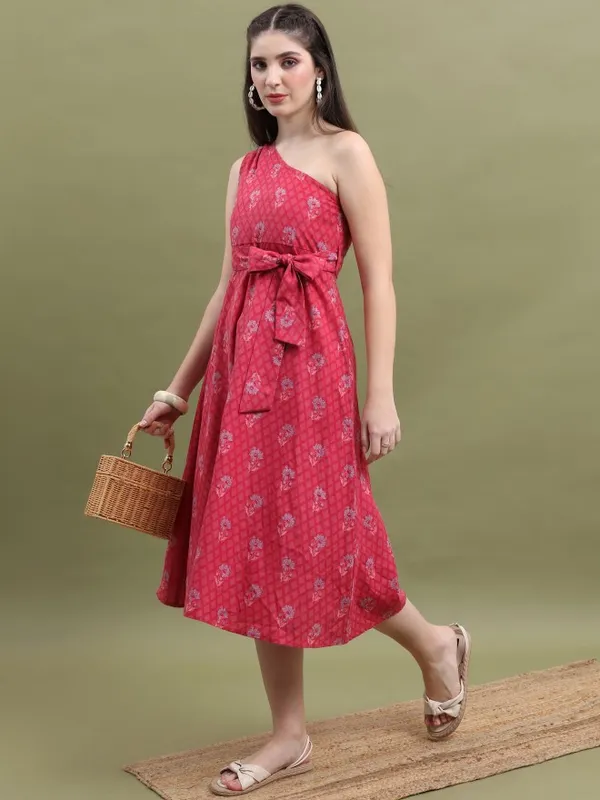  Vishudh Women Pink Printed A-Line Ethnic Dresses