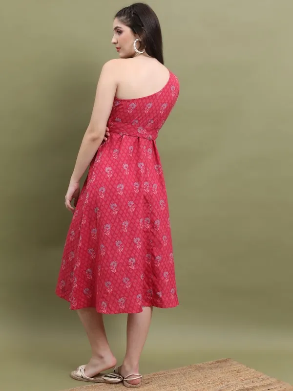  Vishudh Women Pink Printed A-Line Ethnic Dresses