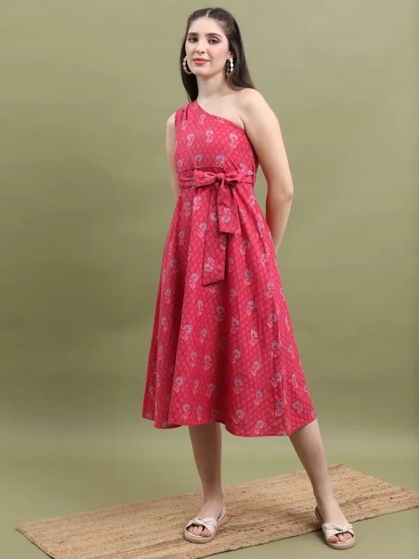  Vishudh Women Pink Printed A-Line Ethnic Dresses