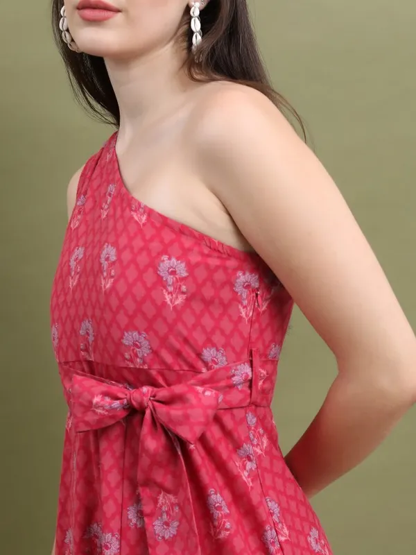  Vishudh Women Pink Printed A-Line Ethnic Dresses