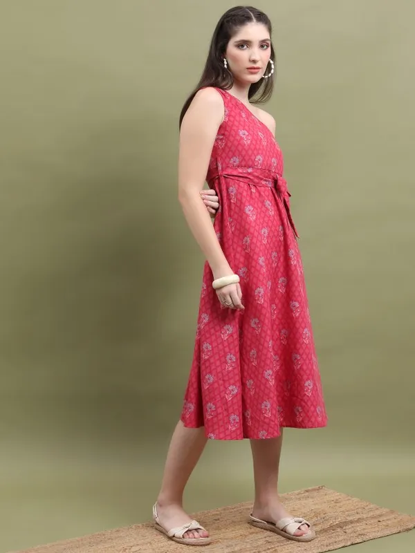  Vishudh Women Pink Printed A-Line Ethnic Dresses