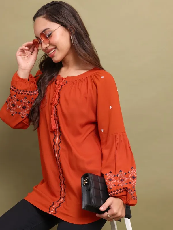  Vishudh Women Terracotta Solid Tunics
