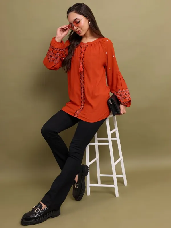  Vishudh Women Terracotta Solid Tunics