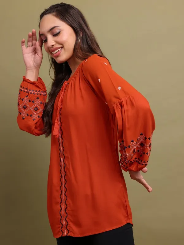  Vishudh Women Terracotta Solid Tunics