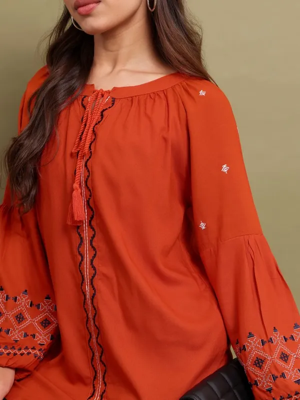  Vishudh Women Terracotta Solid Tunics