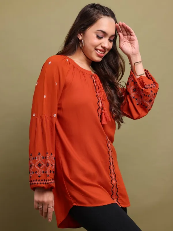  Vishudh Women Terracotta Solid Tunics