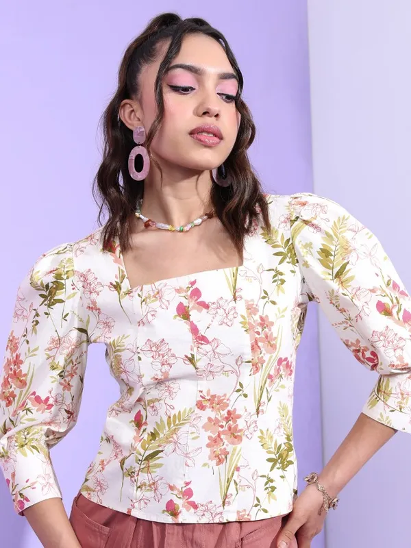  Tokyo Talkies Women Off White Printed Regular Tops