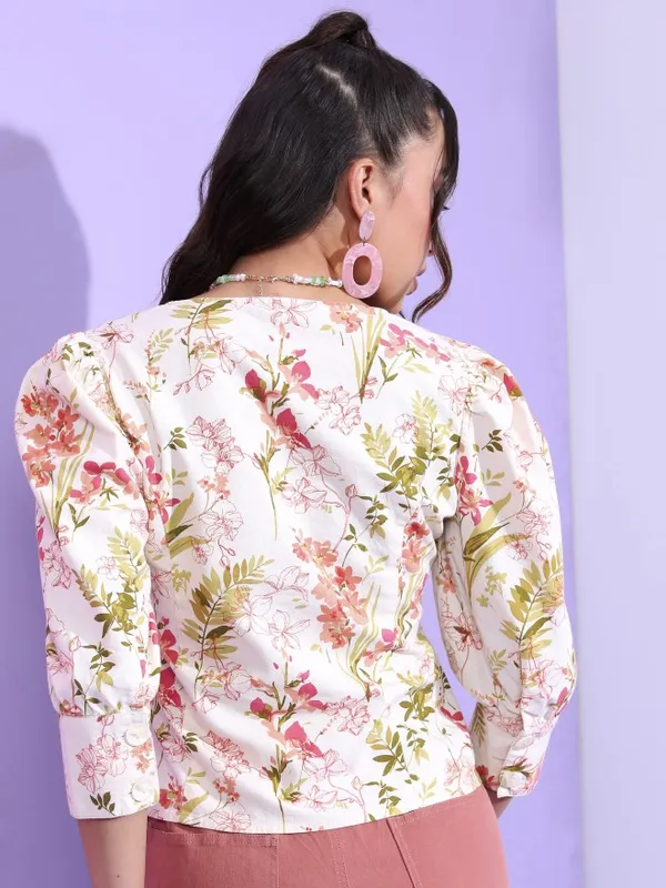 Tokyo Talkies Women Off White Printed Regular Tops