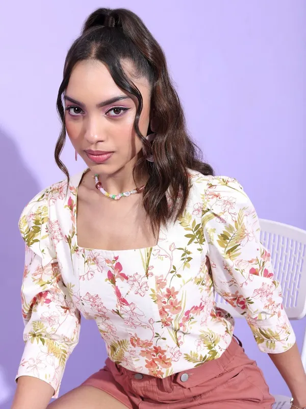  Tokyo Talkies Women Off White Printed Regular Tops