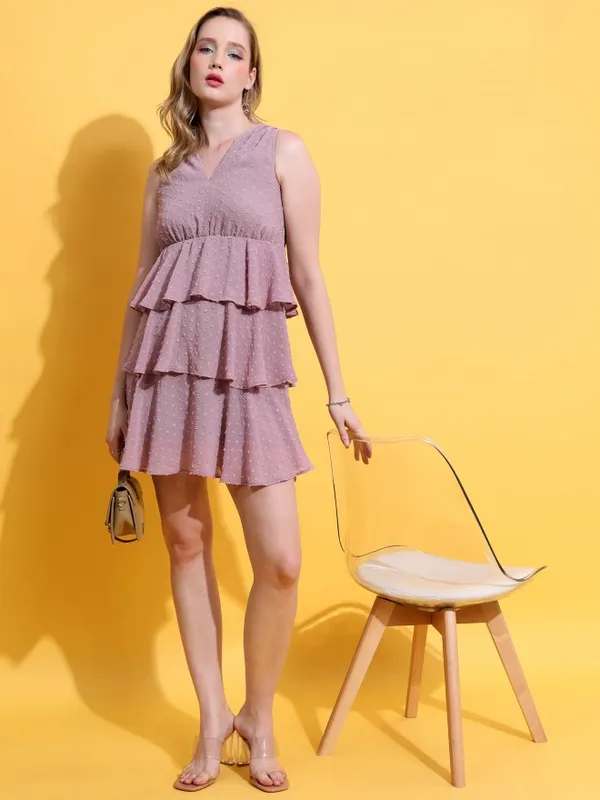 Tokyo Talkies Women Purple Self Design Fit And Flare Dress