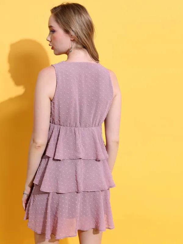 Tokyo Talkies Women Purple Self Design Fit And Flare Dress