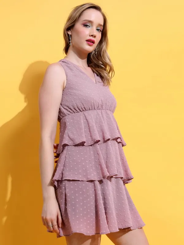 Tokyo Talkies Women Purple Self Design Fit And Flare Dress