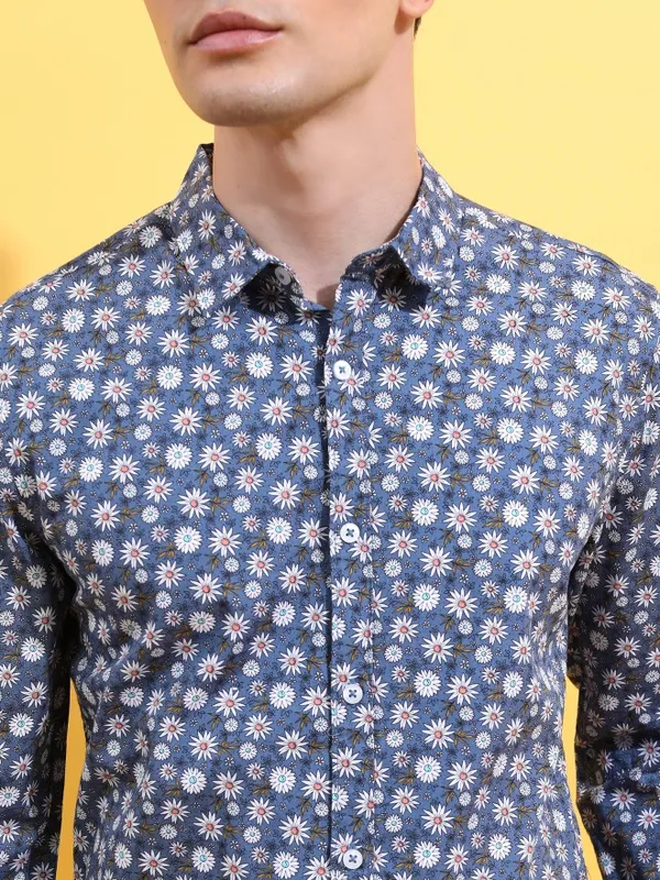  Ketch Men Blue Printed Slim Fit Casual Shirts