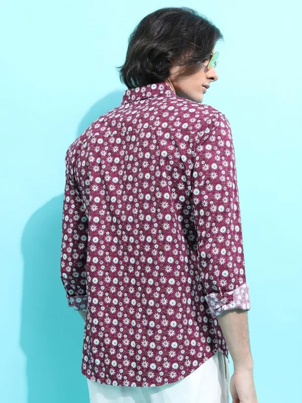 Ketch Men Purple Printed Slim Fit Casual Shirt