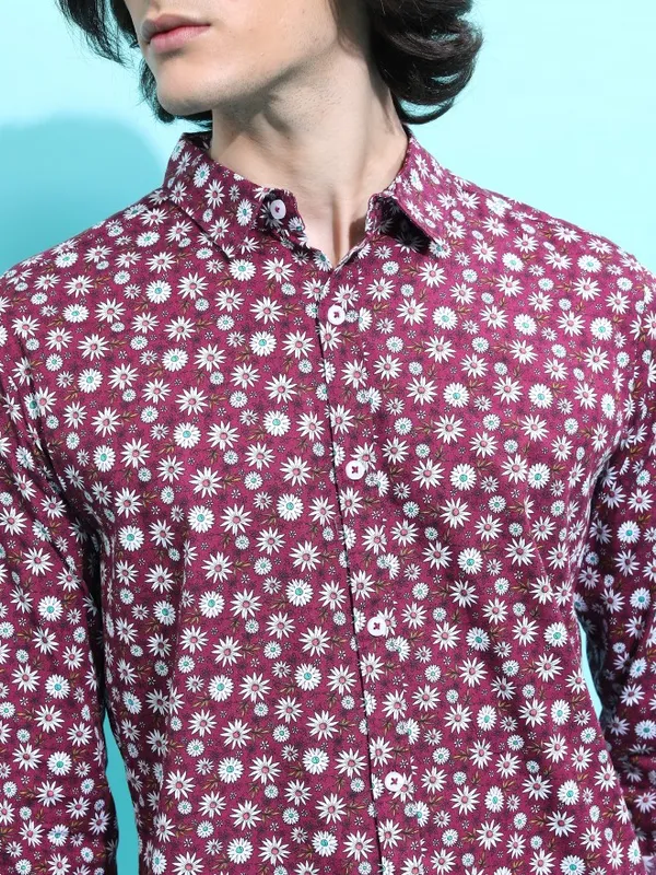 Ketch Men Purple Printed Slim Fit Casual Shirt
