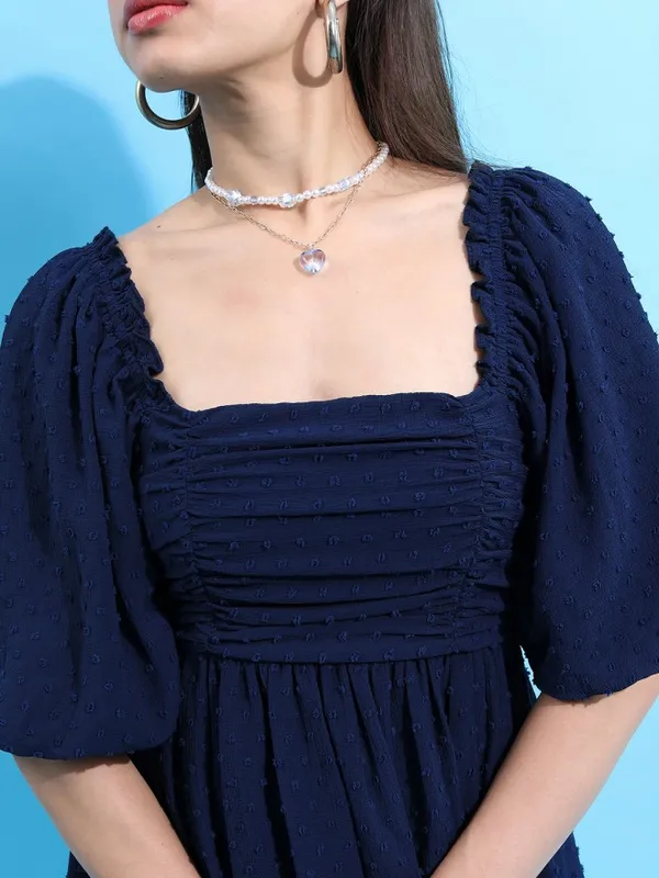  Tokyo Talkies Women Navy Blue Self Design Fit And Flare Dresses