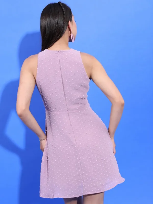 Tokyo Talkies Women Purple Self Design A-Line Dress