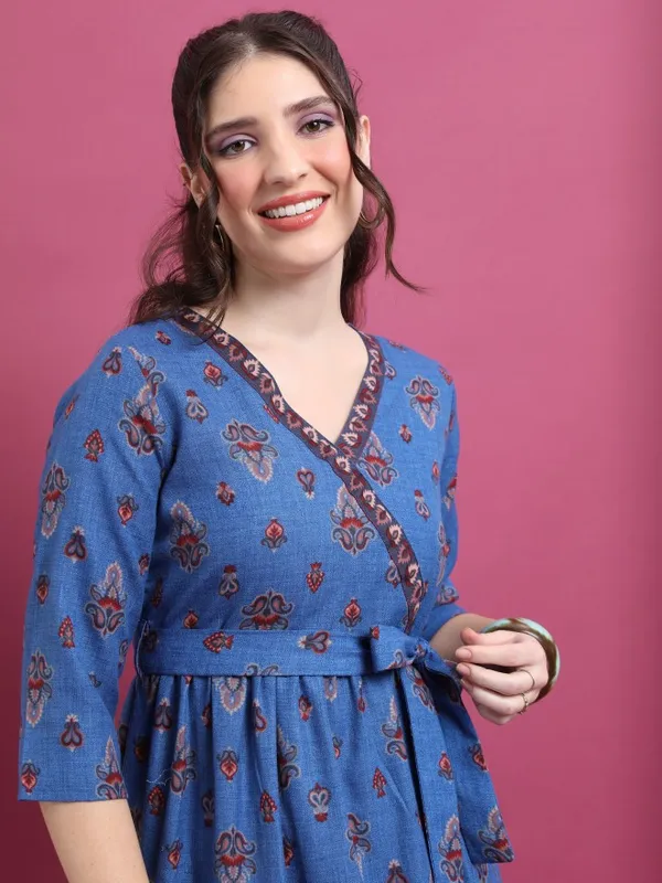 Vishudh Women Blue Printed Maxi Dress