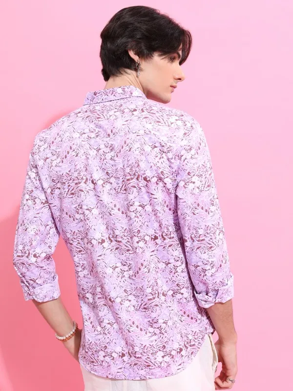  Highlander Men Lavender Printed Slim Fit Casual Shirts