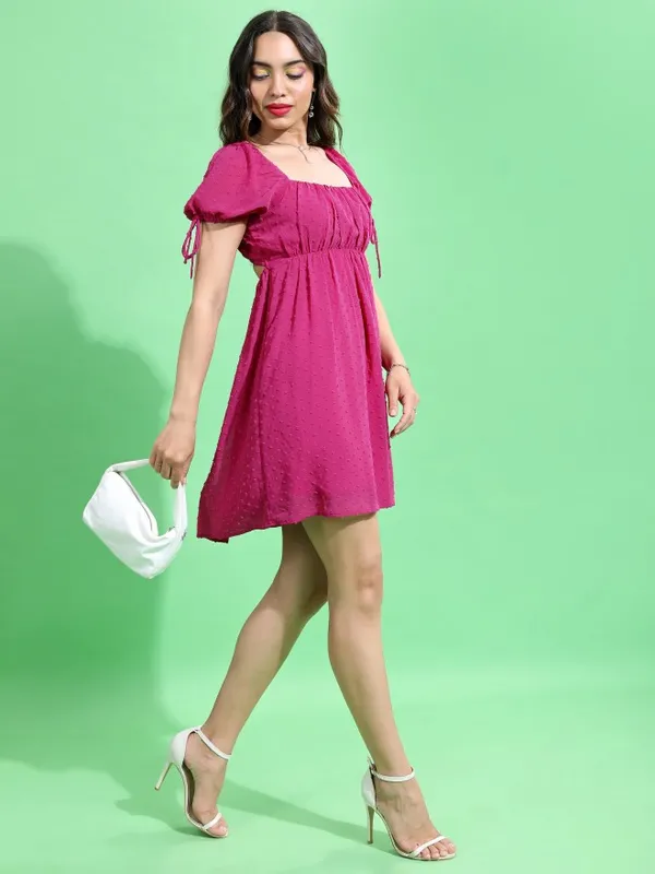 Tokyo Talkies Women Pink Self Design Fit And Flare Dress