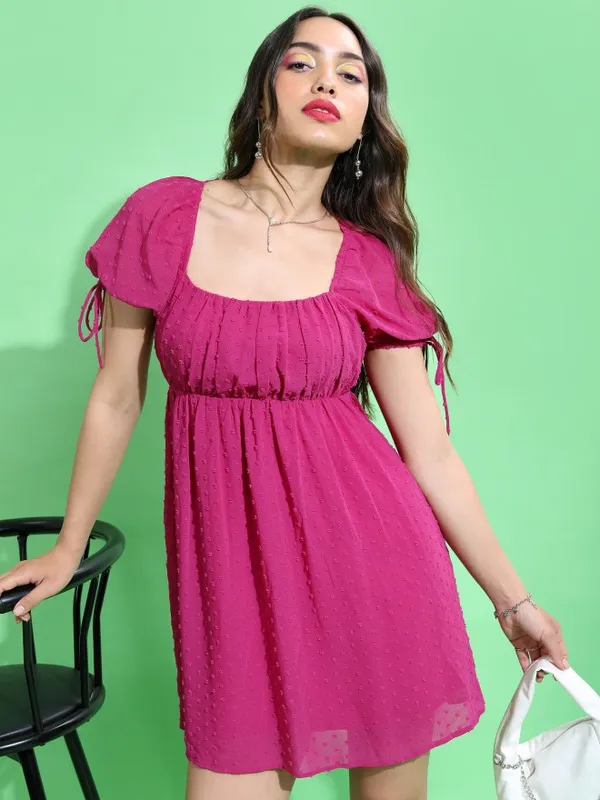 Tokyo Talkies Women Pink Self Design Fit And Flare Dress