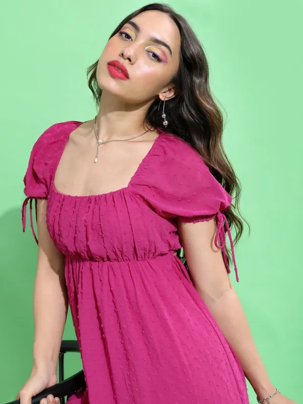 Tokyo Talkies Women Pink Self Design Fit And Flare Dress