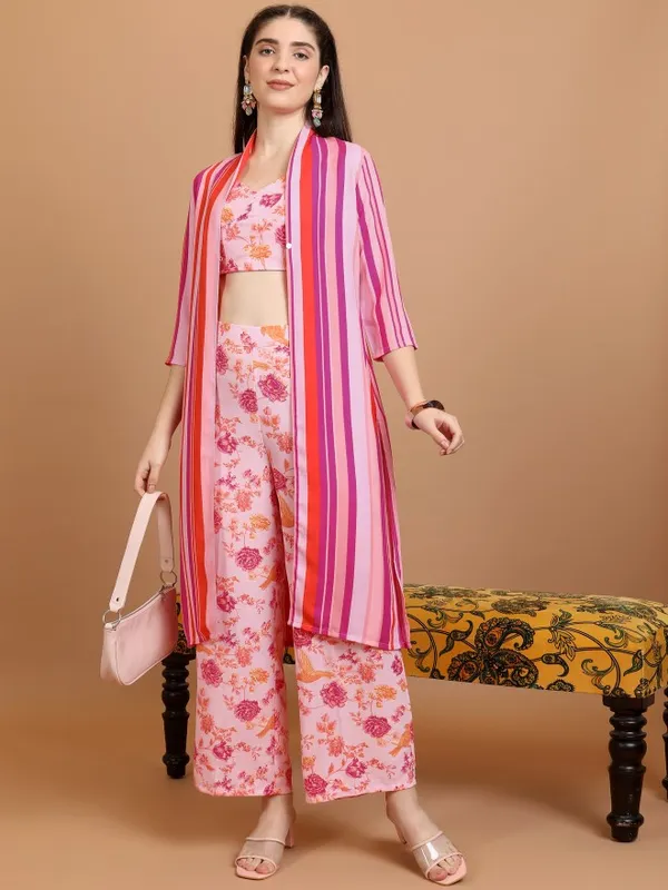  Vishudh Women Pink Striped Kurta Sets