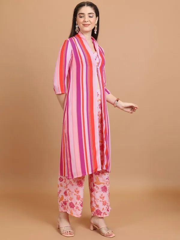  Vishudh Women Pink Striped Kurta Sets