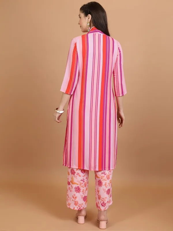  Vishudh Women Pink Striped Kurta Sets