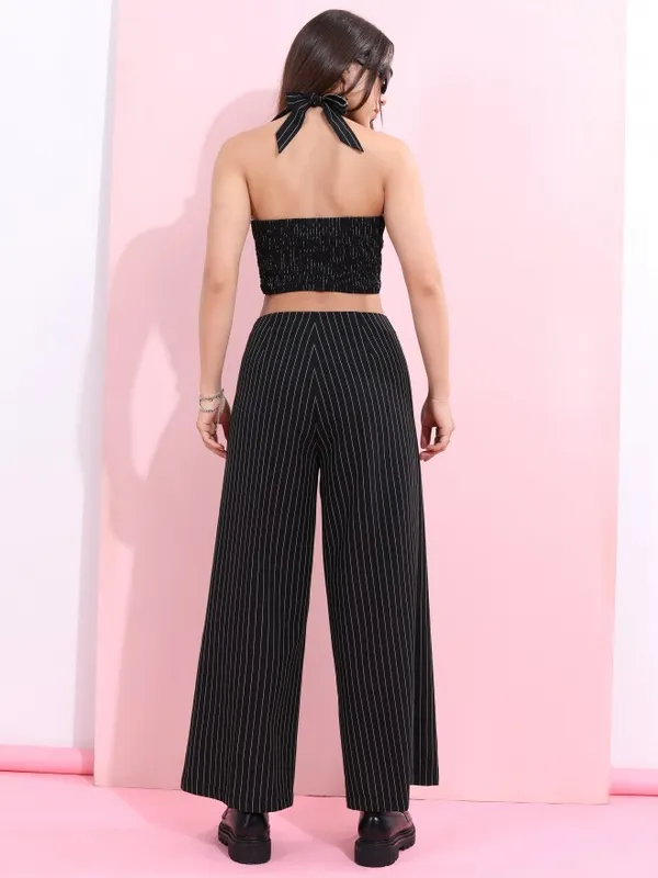 Tokyo Talkies Women Black Crop Top With Flared Trouser Co-Ords