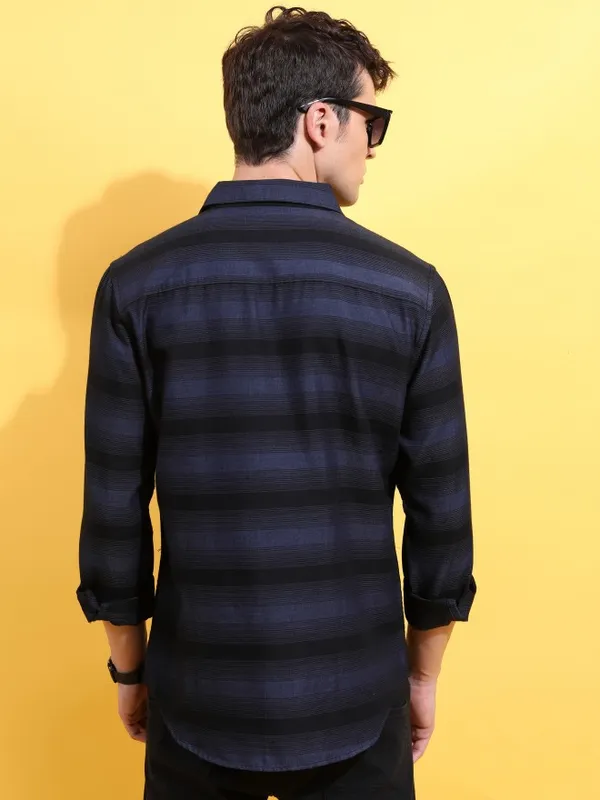  Ketch Men Black Striped Slim Fit Casual Shirts
