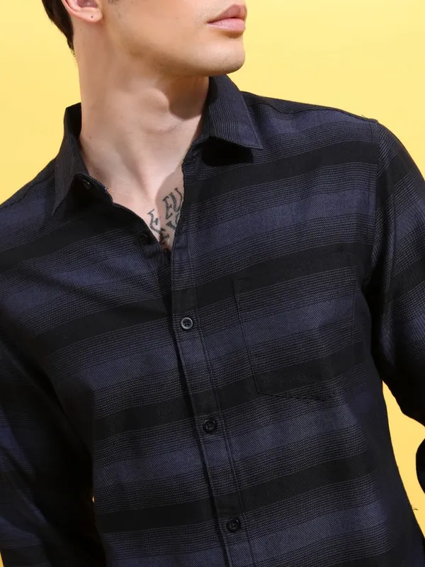  Ketch Men Black Striped Slim Fit Casual Shirts